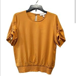 MICHAEL MICHAEL KORS New 
Marigold Ruffled Scoop neck Peasant Top size Large